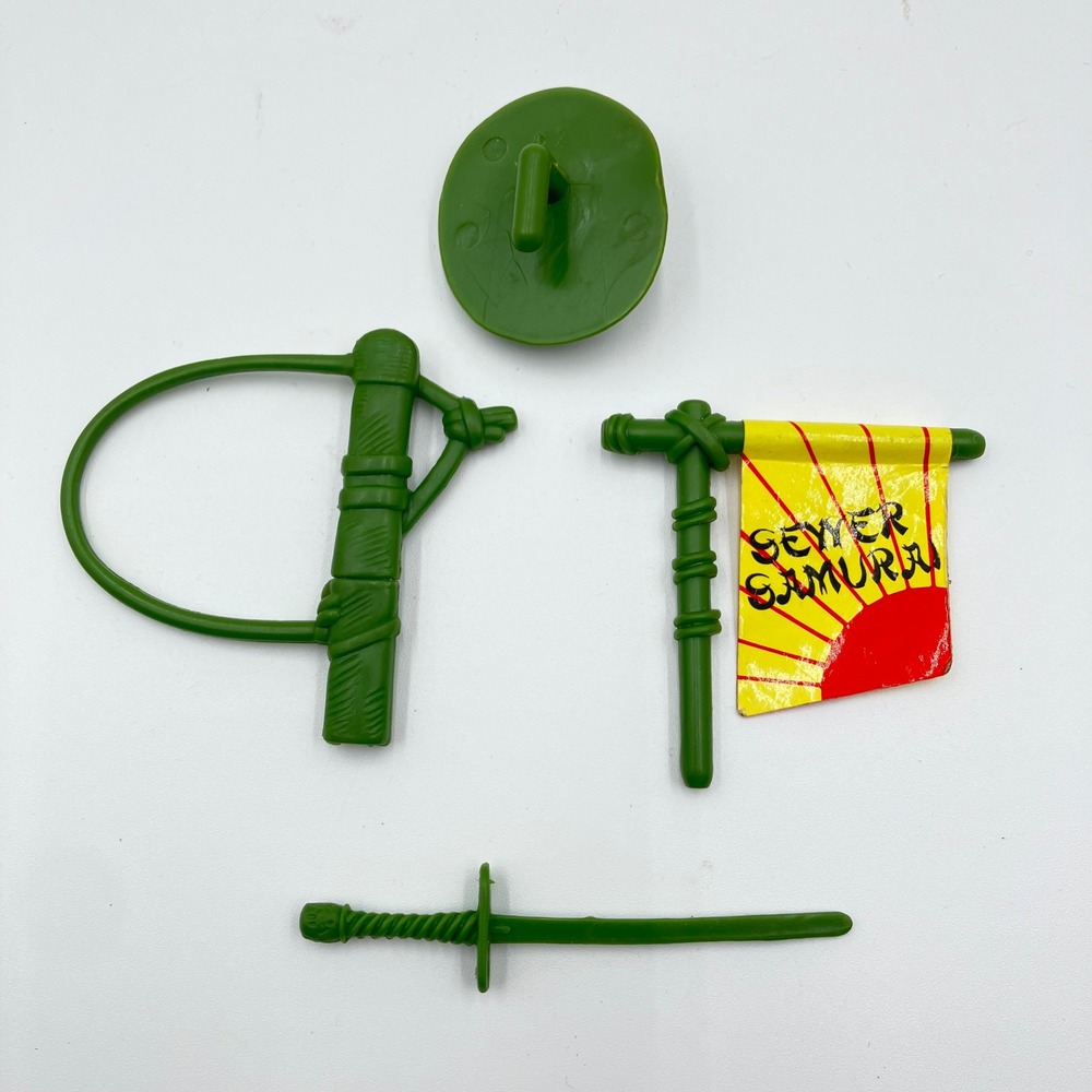 Vintage TMNT Sewer Samurai Leo Accessory Lot Katana Flag & Pole Shield Sheath